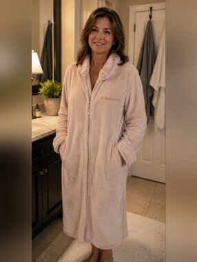 Anne Klein Pink Plush Women's Zippered Robe L/XL